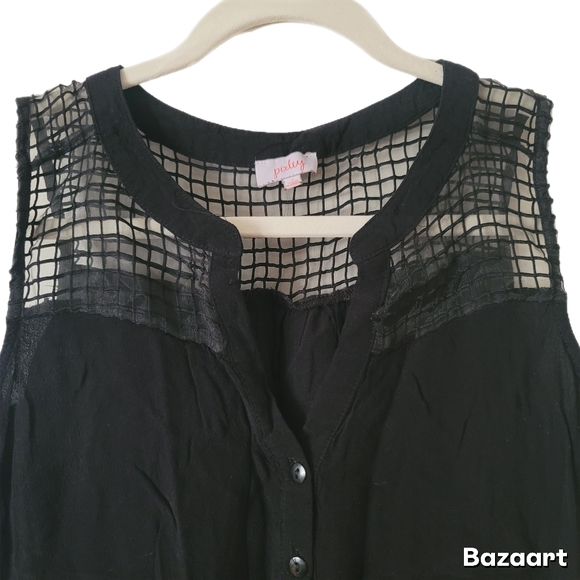 Pixley Top Womens S Small Black V-Neck Blouse - Picture 3 of 7